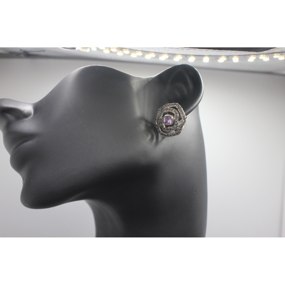 VTG Sterling Earrings Amethyst-Range Purple Gemstone with Marcasite Accents